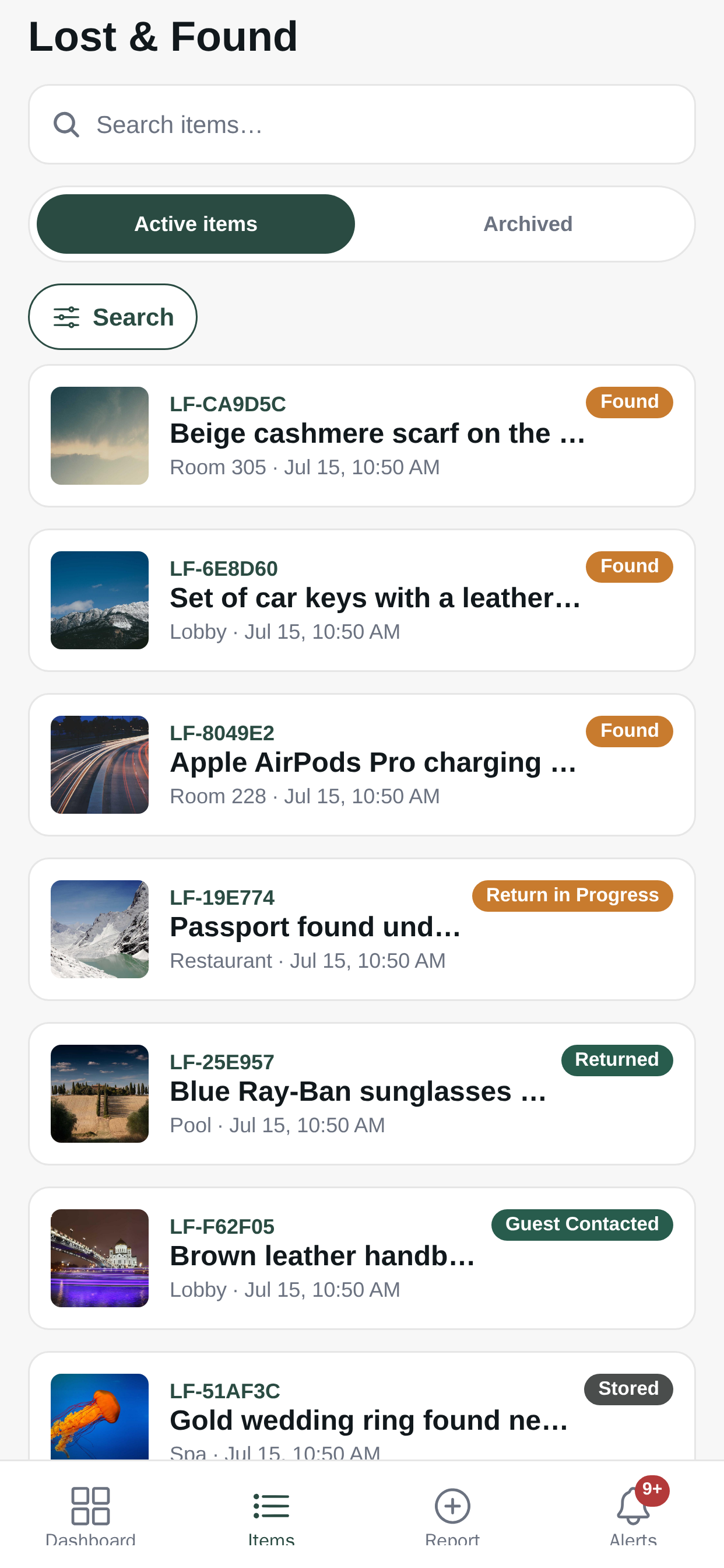 Items list and search